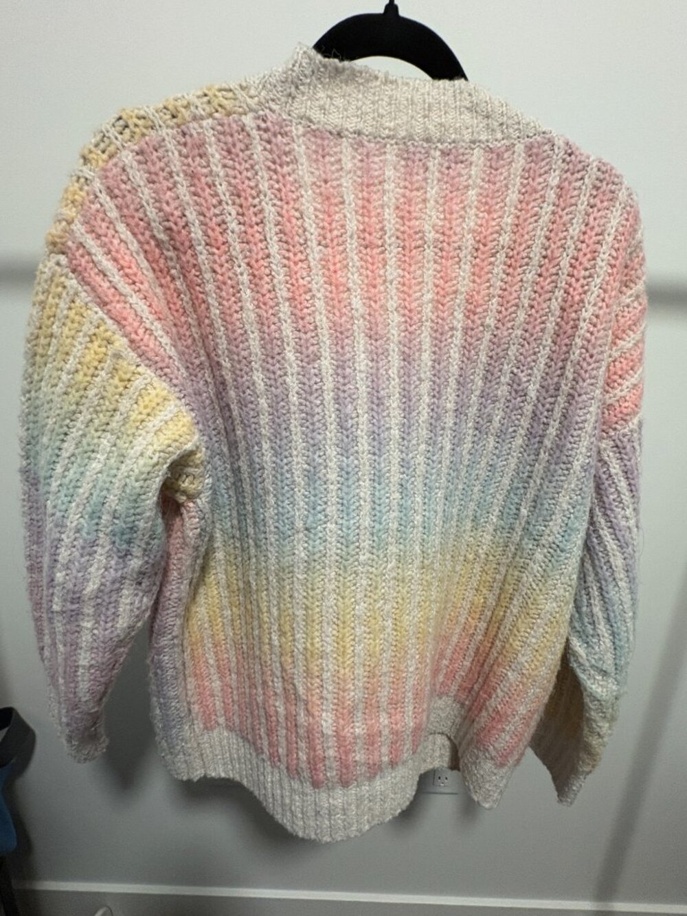 Sioni Pastel Rainbow Striped Ribbed Chunky Knit Cardigan Sweater XL - Picture 2 of 4